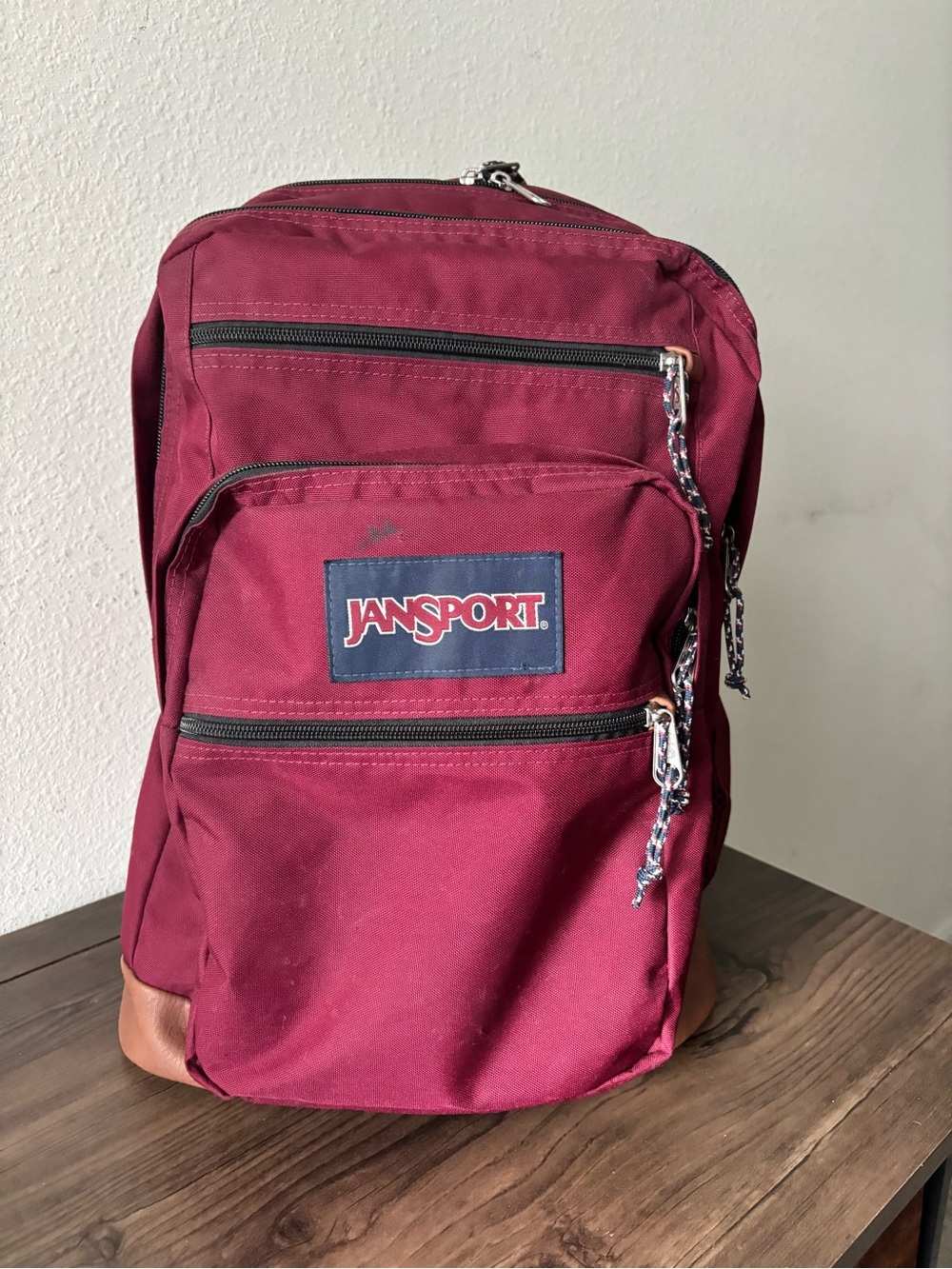 Jansport Maroon Backpack with Front Zip Pockets